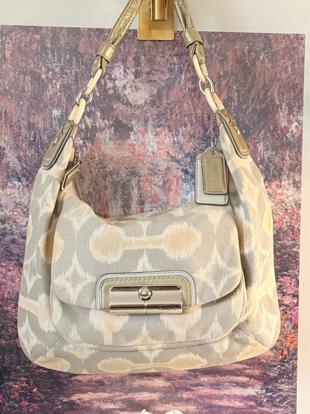 Coach Neutral Signature Canvas Shoulder Bag with Pale Cream Accents